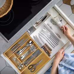 Range-couverts, extensible, 5 à 7 compartiments, système de rangemenr pour le tiroir, bambou et mdf, nature - Relaxdays