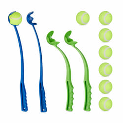Lanceur en lot de 4, 8 balles à lancer pour votre chien, jouet amusant et stimulant, multicolore - Relaxdays