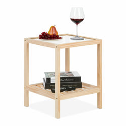 Table d'appoint carrée, 2 niveaux, bois et verre, h x l x p : 50 x 40 x 40 cm, pour le salon, nature - Relaxdays