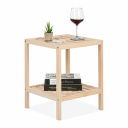 Relaxdays - Table d'appoint carrée avec 2 niveaux, en bois de pin, h x l x p : 50 x 40 x 40 cm, pour le salon, nature