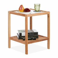 Table d'appoint, console en bois et verre, h x l x p : 50 x 40 x 40 cm, pour salon & chambre, nature - Relaxdays