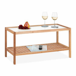 Table d'appoint, console en bois de noyer et verre, h x l x p : 40 x 80 x 40 cm, pour salon, nature - Relaxdays