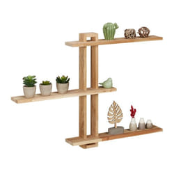 Relaxdays - tagère murale, bois de noyer, HxLxP: 56x80x9 cm, décoration murale, rangement rustique avec 3 niveaux, nature