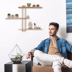 Relaxdays - tagère murale, bois de noyer, HxLxP: 56x80x9 cm, décoration murale, rangement rustique avec 3 niveaux, nature