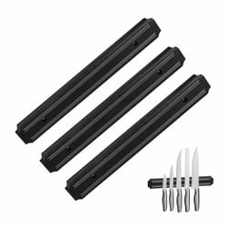Barre magnétique pour couteaux, lot de 3, 33 cm de long, plastique, rangement ustensiles & outils, noir - Relaxdays
