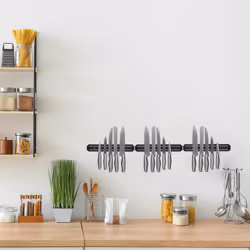 Barre magnétique pour couteaux, lot de 3, 33 cm de long, plastique, rangement ustensiles & outils, noir - Relaxdays