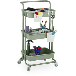 Relaxdays - Chariot à roulettes, 3 niveaux, pour service, salle de bain & bureau, HxLxP : 86x42,5x36cm, bricolage, vert