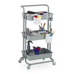Chariot à roulettes, 3 niveaux, pour service, salle de bain & bureau, HxLxP : 86x42,5x36cm, bricolage, gris - Relaxdays