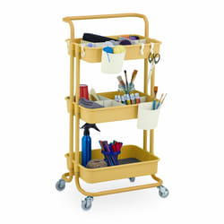 Chariot à roulettes, 3 niveaux, pour service, salle de bain & bureau, HxLxP : 86x42,5x36cm, bricolage, jaune - Relaxdays