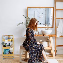 Chariot à roulettes, 3 niveaux, pour service, salle de bain & bureau, HxLxP : 86x42,5x36cm, bricolage, jaune - Relaxdays