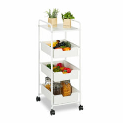Relaxdays Chariot à roulettes, 3 niveaux & étagère, pour cuisine, salle de bain & bureau, HxLxP : 85,5x32,5x40 cm, blanc