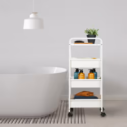 Relaxdays Chariot à roulettes, 3 niveaux & étagère, pour cuisine, salle de bain & bureau, HxLxP : 85,5x32,5x40 cm, blanc