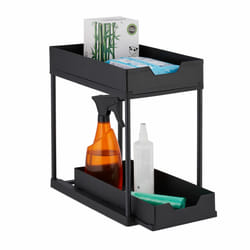 Relaxdays - Rangement sous évier, 2 niveaux, extensible, HxLxP: 37x22x40 cm, organiseur pour cuisine & salle de bain, noir