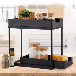 Relaxdays - Rangement sous évier, 2 niveaux, extensible, HxLxP: 37x22x40 cm, organiseur pour cuisine & salle de bain, noir