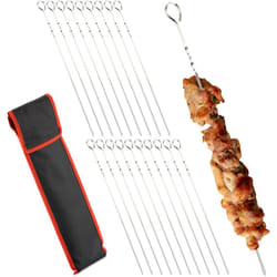 Relaxdays - Brochette en acier inoxydable, lot de 20, pointe, housse, pour viande, légumes, 39 cm, métal, argenté