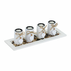 Porte-bougies avec plateau et pierres décoratives, 39,5 cm, décoration de table, salle à manger, salon, blanc - Relaxdays