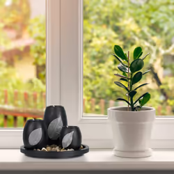 Porte-bougies avec plateau rond, bougeoir, pierres décoratives, 19,5 cm, déco salon, chambre, noir/marron - Relaxdays