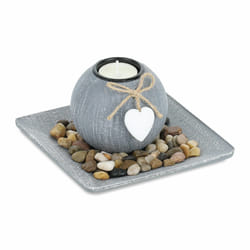 Porte-bougie avec plateau et pierres déco, 15,5 x 15,5 cm, décoration de table, salle à manger, bougeoir, gris - Relaxdays