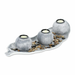 Porte-bougies avec plateau, 50 cm, pierres décoratives, déco de table, salon, salle à manger, gris/blanc - Relaxdays