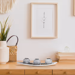 Porte-bougies avec plateau, 50 cm, pierres décoratives, déco de table, salon, salle à manger, gris/blanc - Relaxdays