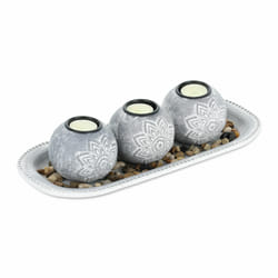 Porte-bougies avec plateau, 35 cm, pierres décoratives, déco de table, salon, chambre, bougeoir, gris/blanc - Relaxdays