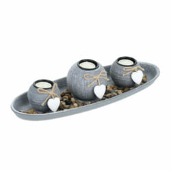 Relaxdays Porte-bougies avec plateau, 38 cm, boucles & cœurs, décoration de table, salon, chambre, bougeoir, gris/blanc