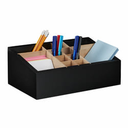 Relaxdays - Organiseur de bureau, 12 compartiments, réglable, bambou & mdf, rangement, HxLxP : 12x30x18 cm, noir - nature