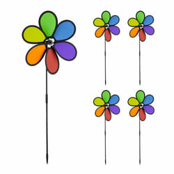 Relaxdays - Moulin à vent, design fleur, lot de 5, décoration jardin, balcon, 66 x 27 x 7 cm, arc-en-ciel, coloré