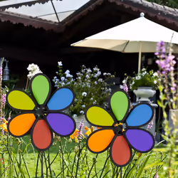Relaxdays - Moulin à vent, design fleur, lot de 5, décoration jardin, balcon, 66 x 27 x 7 cm, arc-en-ciel, coloré