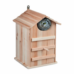 Relaxdays - Nichoir d'extérieur pour chouettes, bois de sapin, porte inclinable, trou d'envol hl 9,5 x 9,5 cm, nature