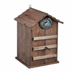 Relaxdays - Nichoir d'extérieur pour chouettes, bois de sapin, porte inclinable, trou d'envol hl 9,5 x 9,5 cm, marron