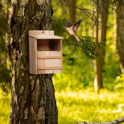 Relaxdays - Nichoir d'extérieur pour oiseaux semi-cavernicoles, fente d'envol hl : 10x19,5 cm, à suspendre, nature