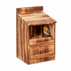 Relaxdays - Nichoir d'extérieur pour oiseaux semi-cavernicoles, fente d'envol hl : 10x19,5 cm, à suspendre, nature