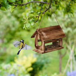 Relaxdays - Mangeoire d'extérieur pour oiseaux sauvages, à suspendre ou poser, h x l x p : 24 x 30 x 21 cm, marron