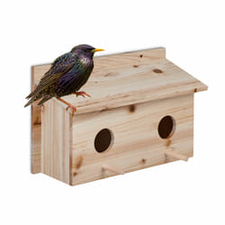 Relaxdays - Nichoir d'extérieur pour étourneaux, en bois de sapin naturel, 2x trous d'envol, à suspendre, nature