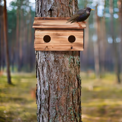 Relaxdays Nichoir d’extérieur pour étourneaux, en bois de sapin naturel, 2x trous d’envol, à suspendre, nature