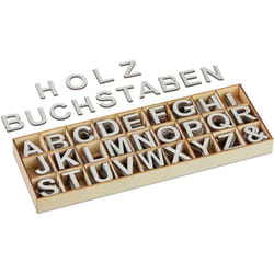Relaxdays - Lettre et esperluette, en bois, set de 324 pièces, hauteur de chaque 3 cm, pour décorer ou bricoler, grises