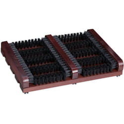 Relaxdays - Grille gratte-pieds en bois, antidérapant, brosses en plastique, pour intérieur et extérieur, marron et noir