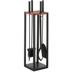 Relaxdays - Couverts de cheminée, Lot de 5 pièces, tisonnier, Pelle & Balai à Cendres, Pince, Support, Noir - Marron