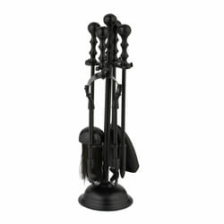 Relaxdays Couverts de cheminée, lot de 5 pièces, tisonnier, pelle & balai à cendres, pince, support, pour poêle, noir