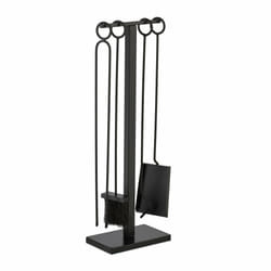 Relaxdays - Couverts de cheminée, lot de 5 pièces, tisonnier, pelle & balai à cendres, pince, support, pour poêle, noir