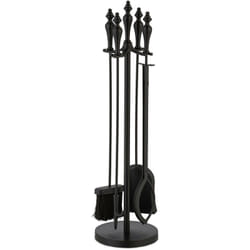 Relaxdays - Serviteur pour cheminée, lot de 5 pièces, tisonnier, pelle, balai à cendres, pince, support, vintage, noir