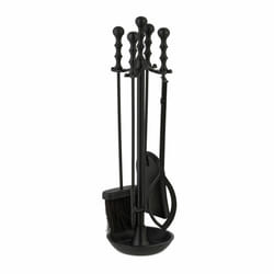 Relaxdays - Couverts de cheminée, lot de 5 pièces, tisonnier, pelle & balai à cendres, pince, support, socle rond, noir