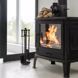 Relaxdays - Couverts de cheminée, lot de 5 pièces, tisonnier, pelle & balai à cendres, pince, support, socle rond, noir
