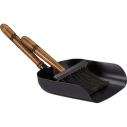 Accessoires de nettoyage pour cheminée, pelle & balayette, fer & poignée en bois, poils de jute, noir - marron - Relaxdays
