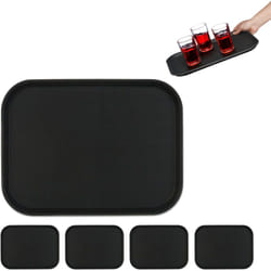 Plateau de service, lot de 5, surface antidérapante, forme rectangulaire, boissons, restaurant, LxP: 41x30 cm, noir