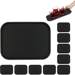 Plateau de service, lot de 10, surface antidérapante, forme rectangulaire, boissons, restaurant, LxP: 41x30 cm, noir