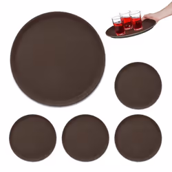 Plateau de service rond lot de 5 diamètre de 35 cm support à bord relevé surface antidérapante restaurant marron