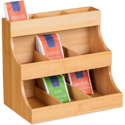 Organiseur à thé, 9 compartiments, en bambou, vertical, h x l x p : 24 x 27 x 17,5 cm, nature - Relaxdays