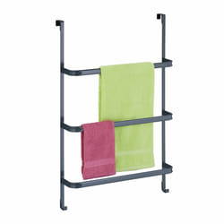 Porte-serviettes de porte, sans perçage, 3 barres & 2 crochets, h x l x p : 85x54,5x15 cm, acier, anthracite - Relaxdays
